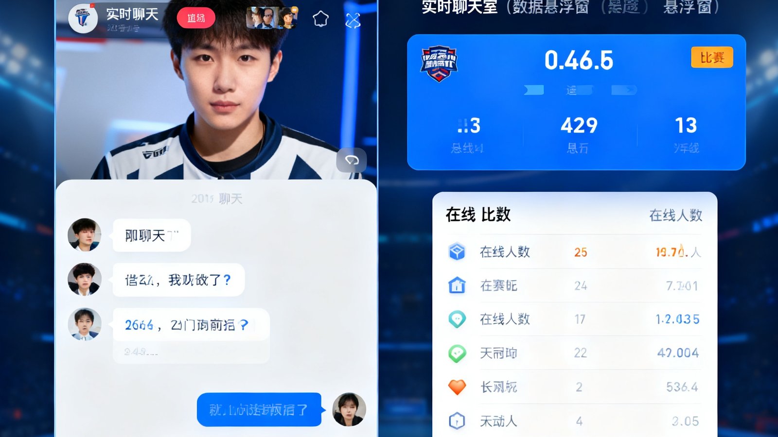 JRS直播社区全新升级界面，实时聊天室与数据悬浮窗并排显示